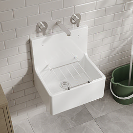 Bower White Ceramic Cleaner Sink with Grid 515 x 535 x 393mm