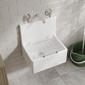Bower White Ceramic Cleaner Sink with Grid 515 x 535 x 393mm