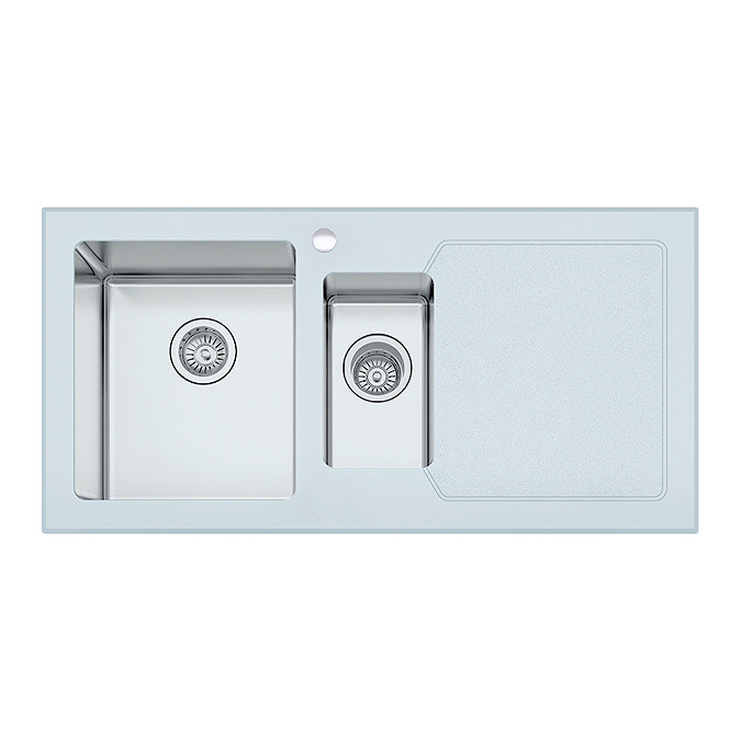 Bower White Glass 1000 x 500mm Stainless Steel 1.5 Bowl Kitchen Sink Right Hand