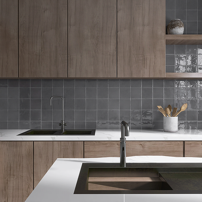 Bramley Rustic Dark Grey Gloss Wall Tiles - 150 x 150mm