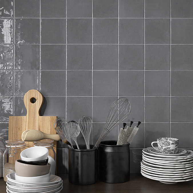 Bramley Rustic Dark Grey Gloss Wall Tiles - 150 x 150mm