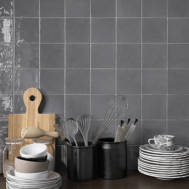 Bramley Rustic Dark Grey Gloss Wall Tiles - 150 x 150mm