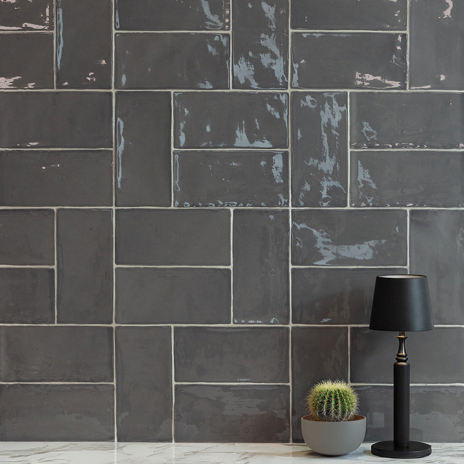 Stonehouse Studio Bramley Rustic Dark Grey Gloss Wall Tiles - 75 x 150mm