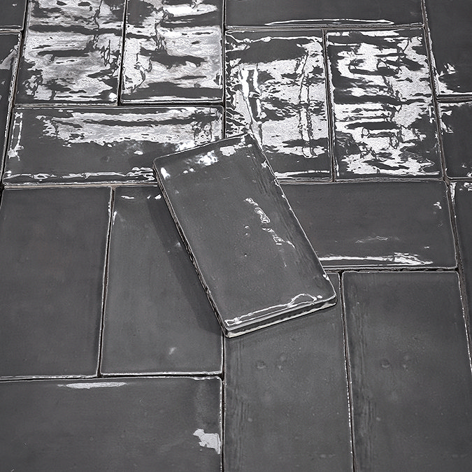 Stonehouse Studio Bramley Rustic Dark Grey Gloss Wall Tiles - 75 x 150mm