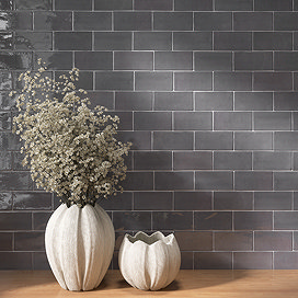 Bramley Rustic Dark Grey Gloss Wall Tiles - 75 x 150mm
