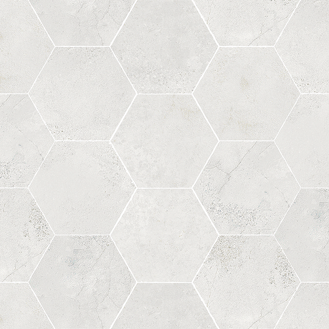 Brandon Hexagon White Concrete Effect Tiles - 210 x 250mm