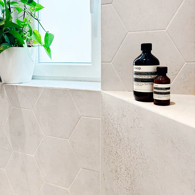 Brandon Hexagon White Concrete Effect Tiles - 210 x 250mm
