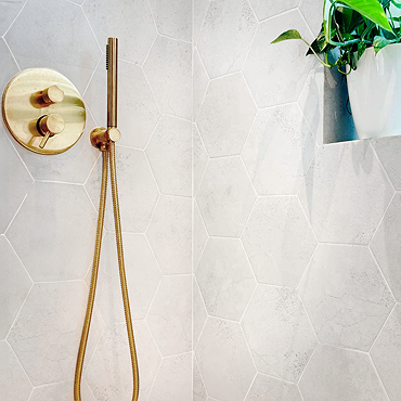 Brandon Hexagon White Concrete Effect Tiles - 210 x 250mm