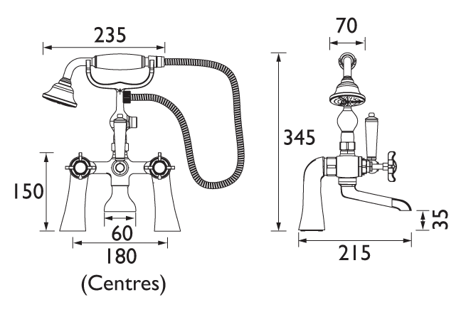 Bristan 1901 Pillar Bath Shower Mixer - Chrome Plated