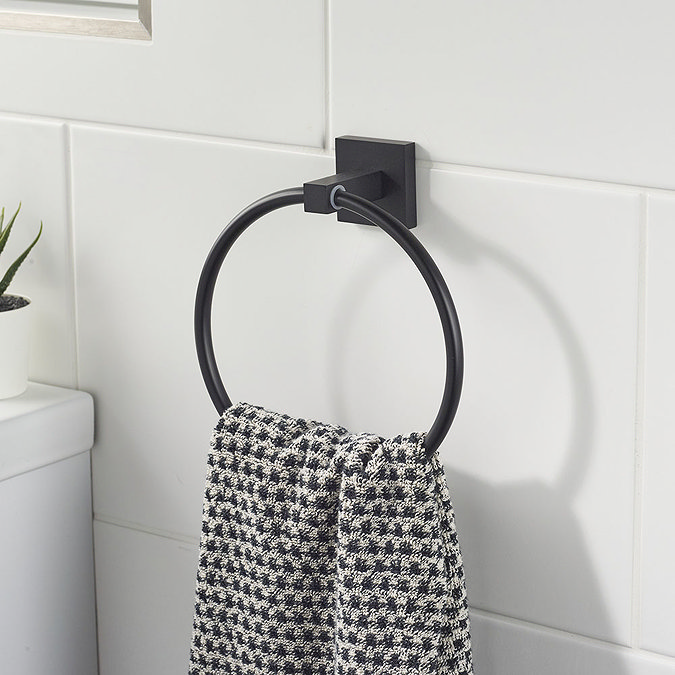 Bristan Black Square Towel Ring  Profile Large Image