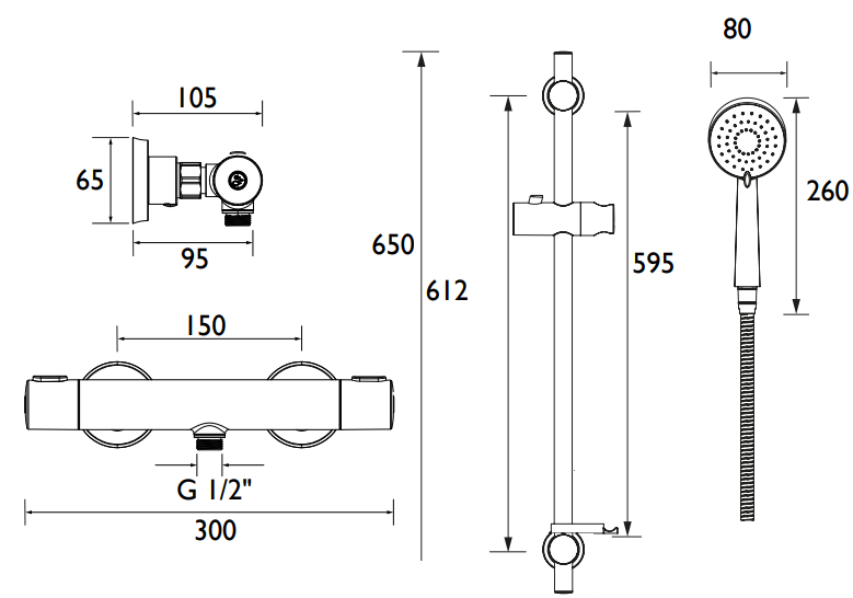 Bristan Frenzy Thermostatic Bar Shower with Multi-Function Handset – Chrome