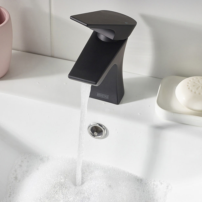 Bristan Hourglass Black Mono Basin Mixer with Clicker Waste In Bathroom Large Image
