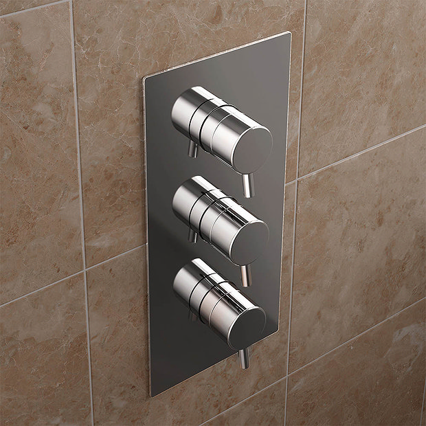 Bristan - Prism Thermostatic Recessed Dual Control Three Handle Shower Valve with Integral Twin Stopcocks - PM2-SHC3STP-C  Profile Large Image