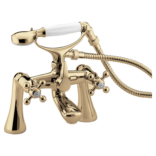 Bristan Regency Bath Shower Mixer w/ Tall Pillars Gold Plated R