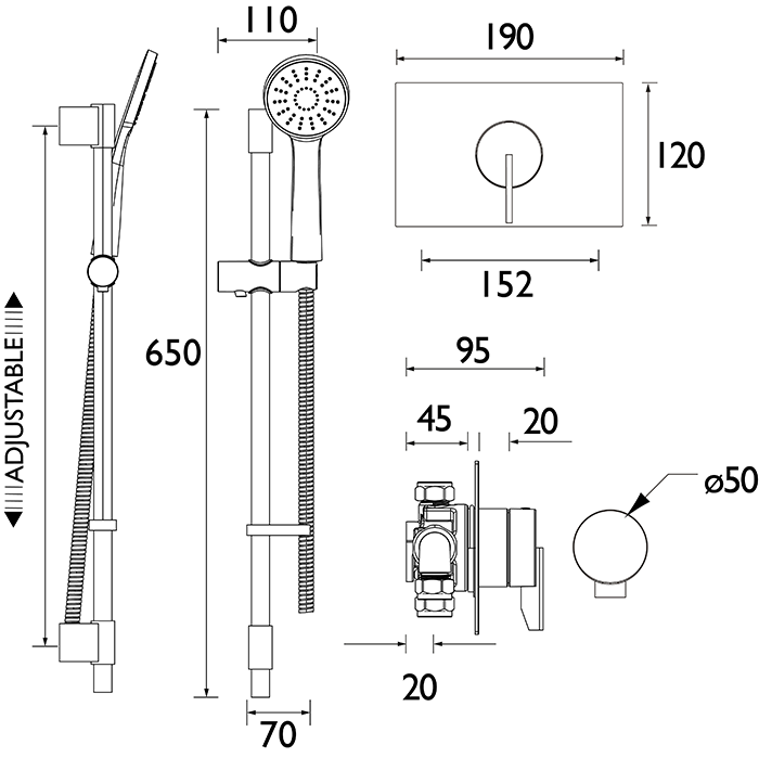 Bristan - Sonique2 Concealed Thermostatic Surface Mounted Shower Valve with Adjustable Riser