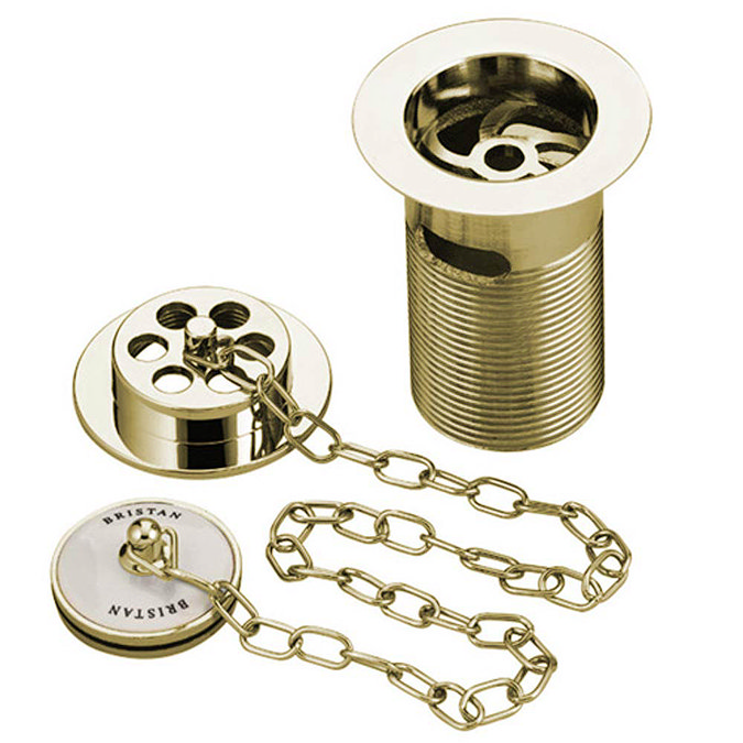Bristan Traditional Bath Waste + Porcelain Plug Gold Plated Slotted Large Image