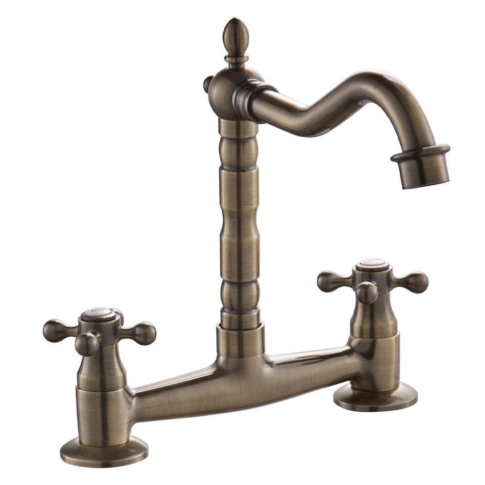 Britannia Antique Brass Classic Bridge Sink Mixer | Victorian Plumbing UK