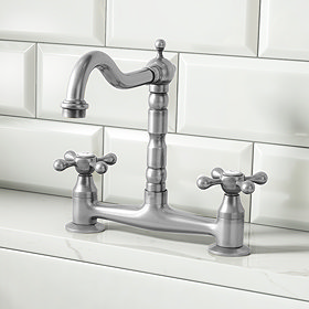 Britannia Classic Bridge Sink Mixer - Brushed Nickel Large Image