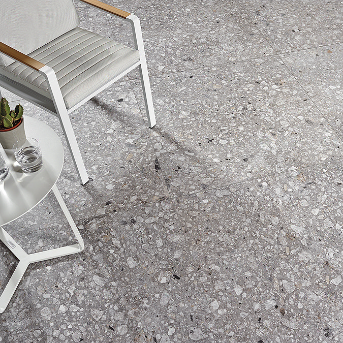 Brito Grey Terrazzo Effect Rectified Large Format Wall and Floor Tiles - 1000 x 1000mm