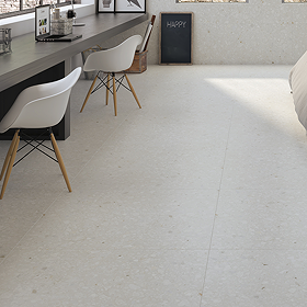 Brito White Terrazzo Effect Rectified Large Format Wall and Floor Tiles - 1000 x 1000mm
