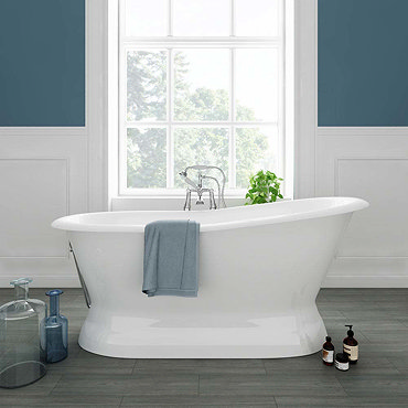 Brittany 1700 x 780mm Single Ended Roll Top Cast Iron Bateau Bath  Profile Large Image