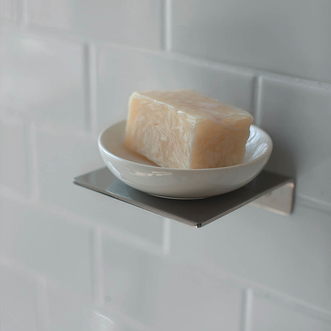 Britton Bathrooms - Ceramic Soap Dish on a Stainless Steel Shelf Profile Large Image