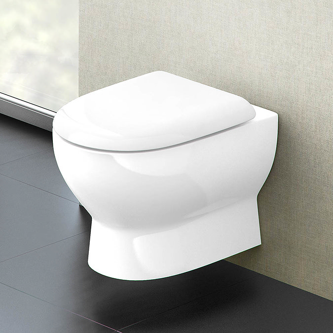 Britton Bathrooms - Compact Wall Hung WC with Soft Close Seat  Feature Large Image