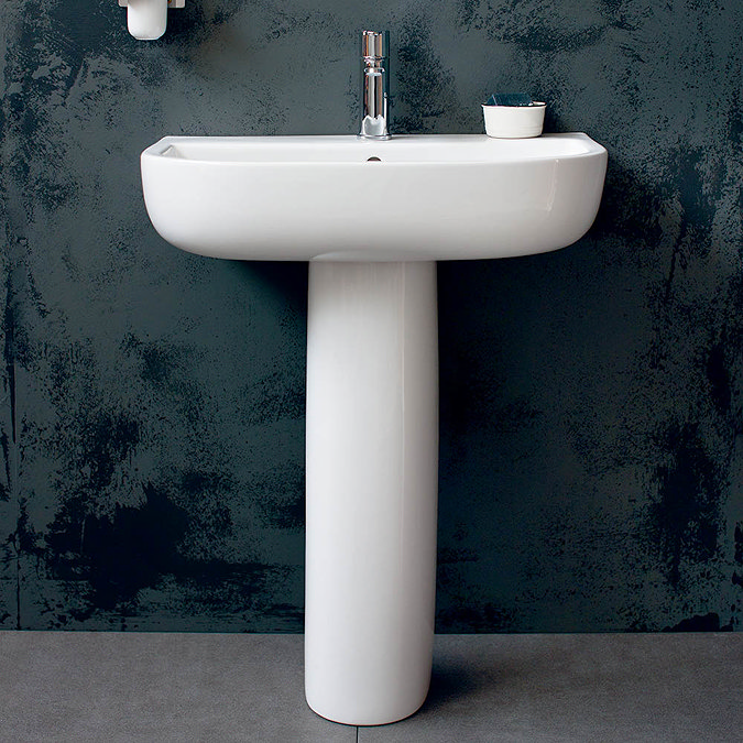 Britton Bathrooms - Compact Washbasin with Round Full Pedestal - 3 Size Options  Feature Large Image