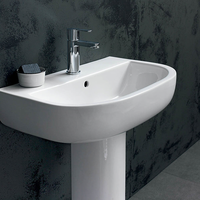 Britton Bathrooms - Compact Washbasin with Round Full Pedestal - 3 Size Options  Standard Large Imag