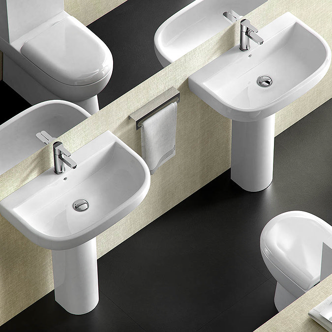 Britton Bathrooms - Compact Washbasin with Round Full Pedestal - 3 Size Options  Newest Large Image
