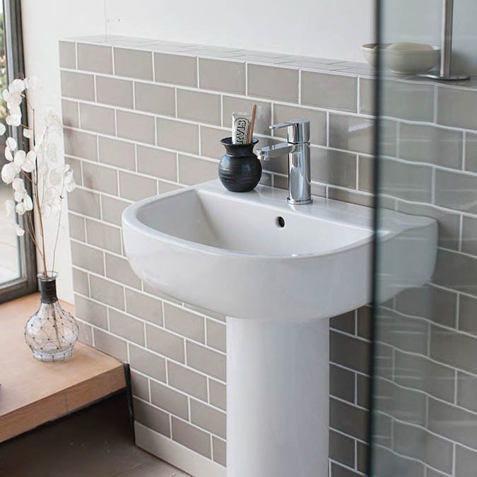 Britton Bathrooms - Compact Washbasin with Round Full Pedestal - 3 Size Options  Profile Large Image
