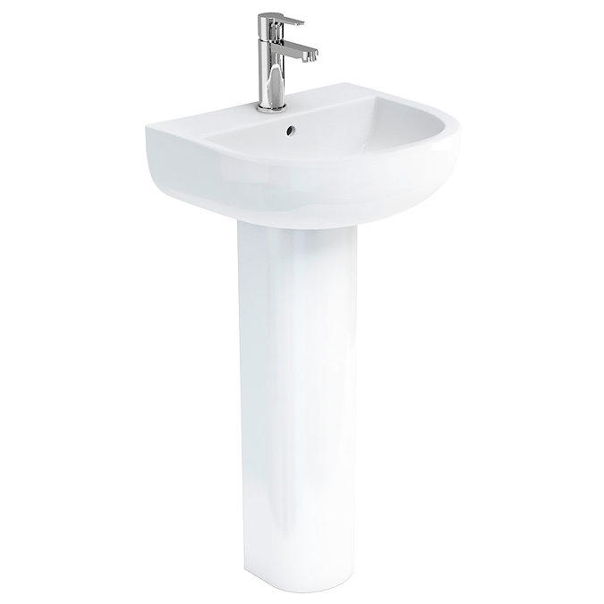 Britton Bathrooms - Compact Washbasin with Round Full Pedestal - 3 Size Options Large Image