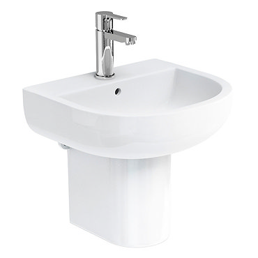 Britton Bathrooms - Compact Washbasin with Round Semi Pedestal - 3 Size Options  Profile Large Image
