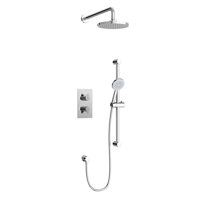 Britton Bathrooms - Concealed Twin Thermostatic Valve with Round Fixed Head and Slider Kit Large Ima