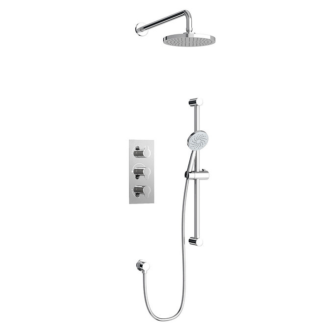 Britton Bathrooms - Concealed Triple Thermostatic Valve with Round Fixed Head and Slider Kit Large I