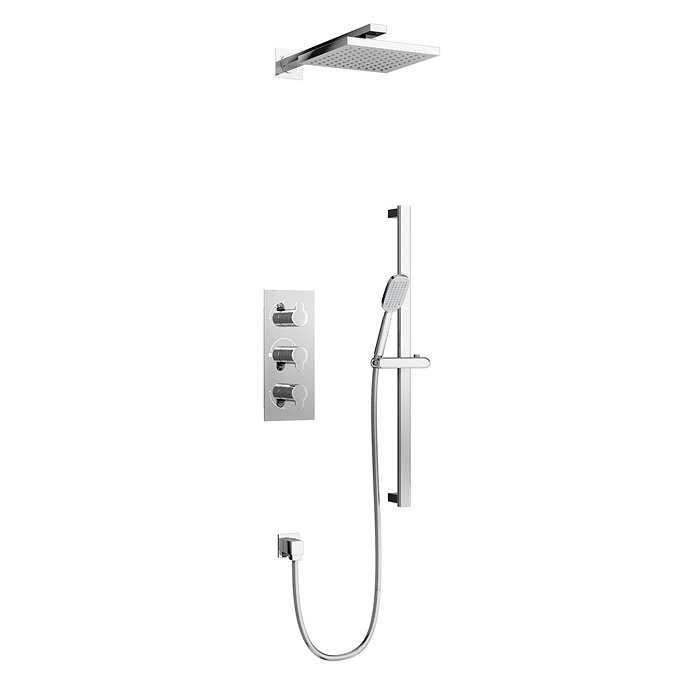 Britton Bathrooms - Concealed Triple Thermostatic Valve with Square Fixed Head and Slider Kit Large