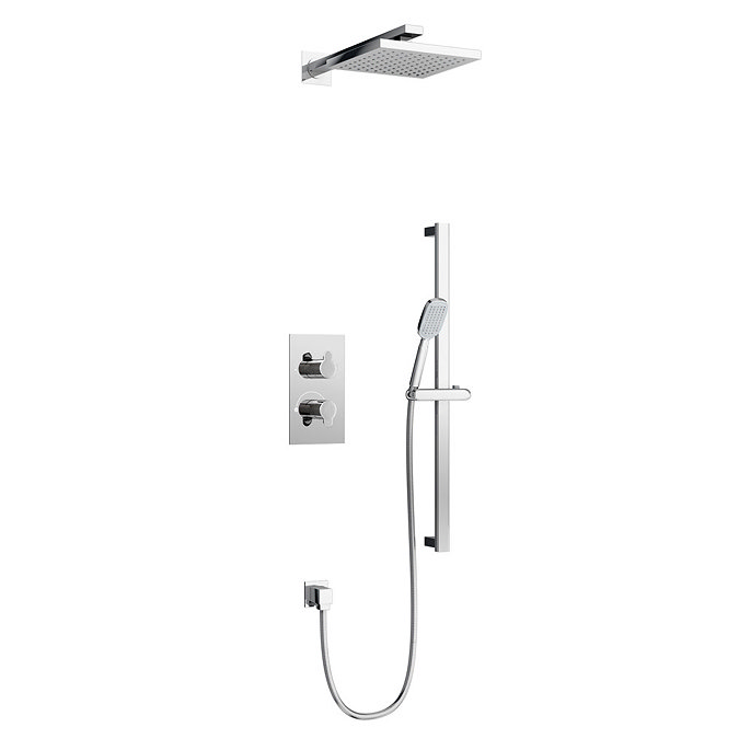 Britton Bathrooms - Concealed Twin Thermostatic Valve with Square Fixed Head and Slider Kit Large Im