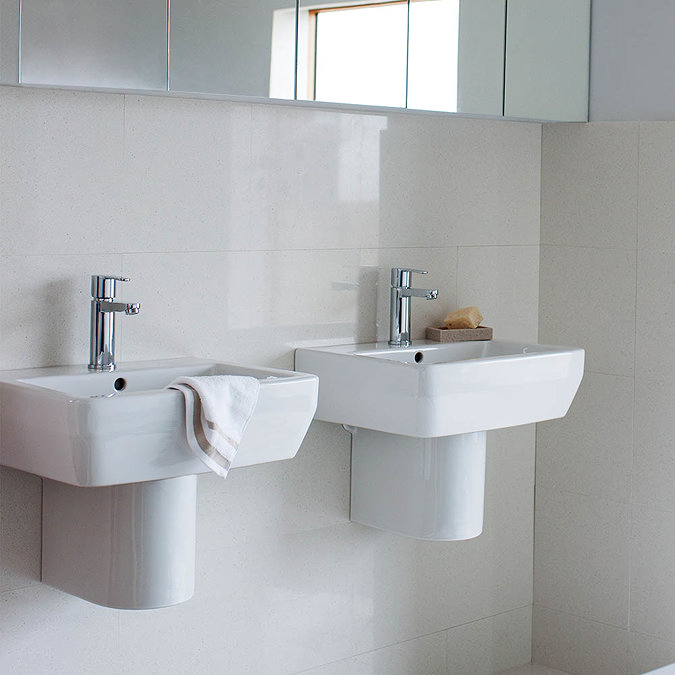 Britton Bathrooms - Cube S20 Washbasin with round semi pedestal - 2 Size Options Feature Large Image