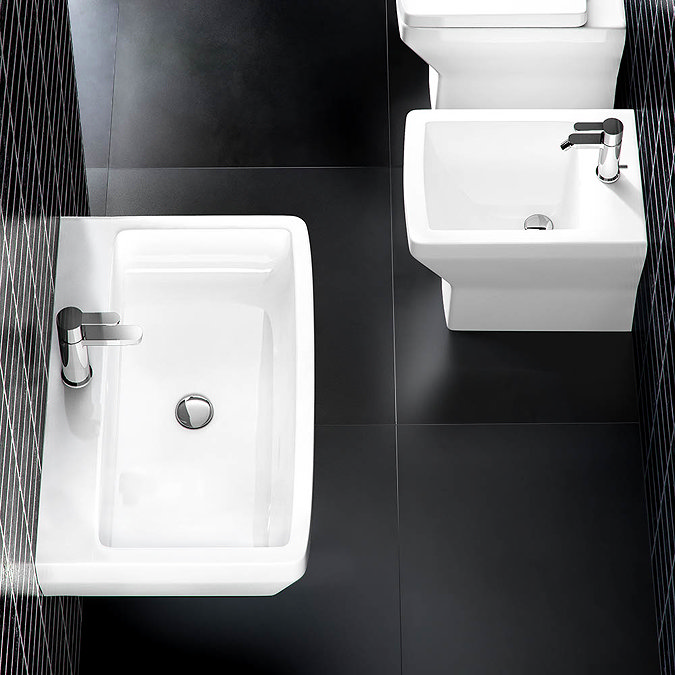 Britton Bathrooms - Cube S20 Washbasin with round semi pedestal - 2 Size Options Standard Large Image