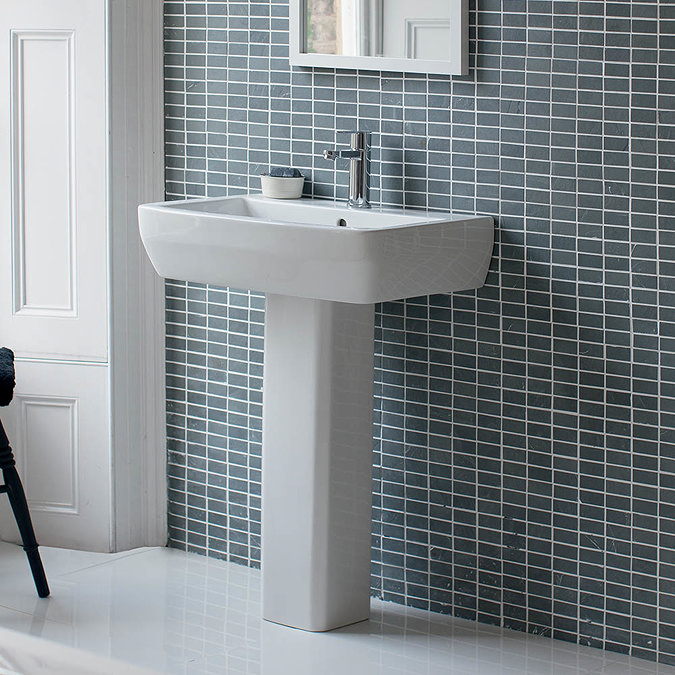 Britton Bathrooms - Cube S20 Washbasin with Square Full Pedestal - 2 Size Options Standard Large Im