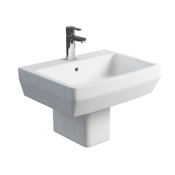 Britton Bathrooms - Cube S20 Washbasin with Square Semi Pedestal - 2 Size Options Large Image