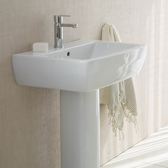Britton Bathrooms - Curve Washbasin with round full pedestal - 2 Size Options Standard Large Image