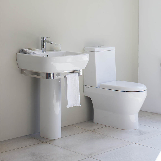 Britton Bathrooms - Curve Washbasin with round full pedestal - 2 Size Options In Bathroom Large Ima