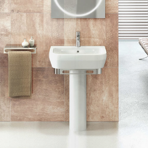Britton Bathrooms - Curve Washbasin with round full pedestal - 2 Size Options Feature Large Image