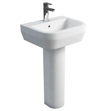 Britton Bathrooms - Curve Washbasin with round full pedestal - 2 Size Options Profile Large Image