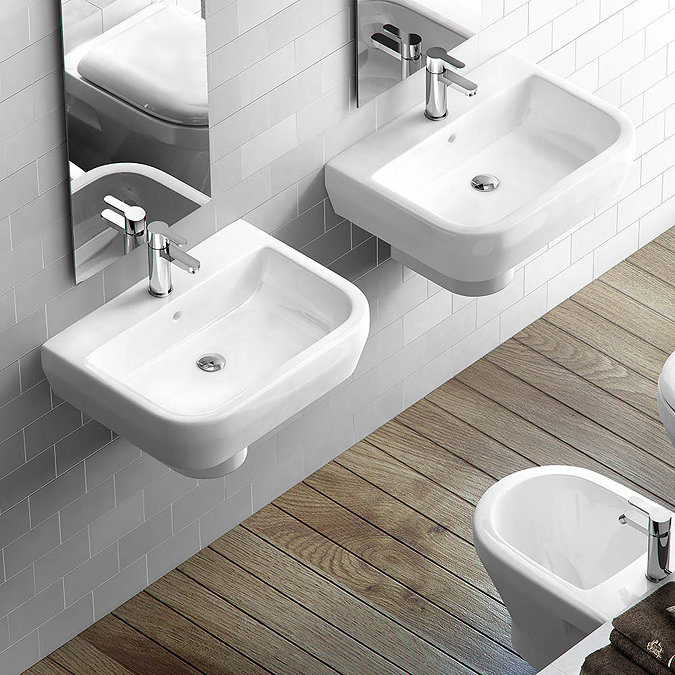 Britton Bathrooms - Curve Washbasin with round semi pedestal - 2 Size Options  Feature Large Image