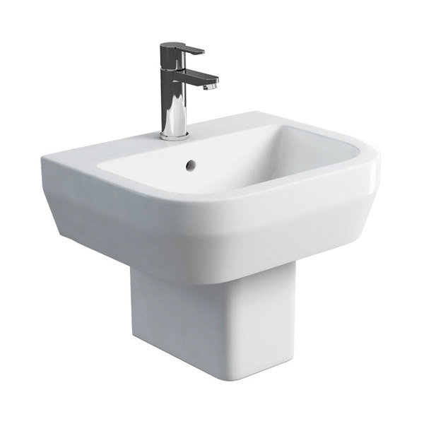 Britton Bathrooms - Curve Washbasin with square semi pedestal - 2 Size Options Large Image