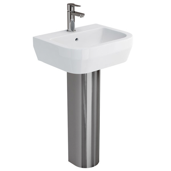 Britton Bathrooms - Curve Washbasin with stainless steel full pedestal - 2 Size Options Large Image