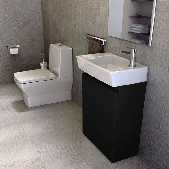Britton Bathrooms - Deep cloakroom floor standing unit with Basin - Black Profile Large Image