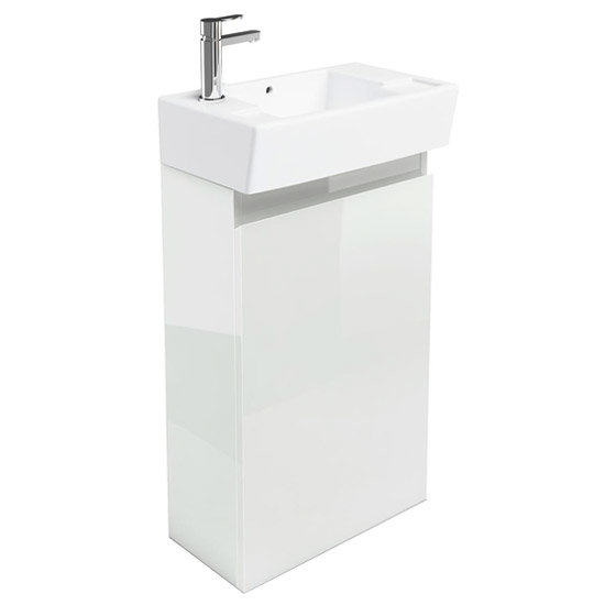 Britton Bathrooms - Deep cloakroom floor standing unit with Basin - White Large Image